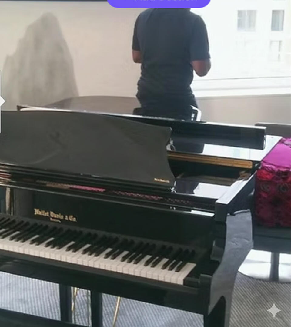 photo of a baby grand piano in a house