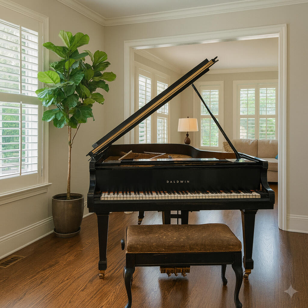 photo of a Spinet piano in a house